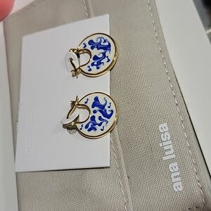 Ana Luisa Gold Hana marble blue hoop earrings